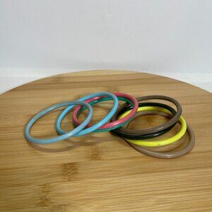 Vintage Lucite Bangle Bracelet Lot Stacking Blue Pink Yellow Brown Plastic
